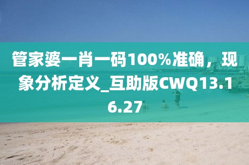 管家婆一肖一码100%准确，现象分析定义_互助版CWQ13.16.27